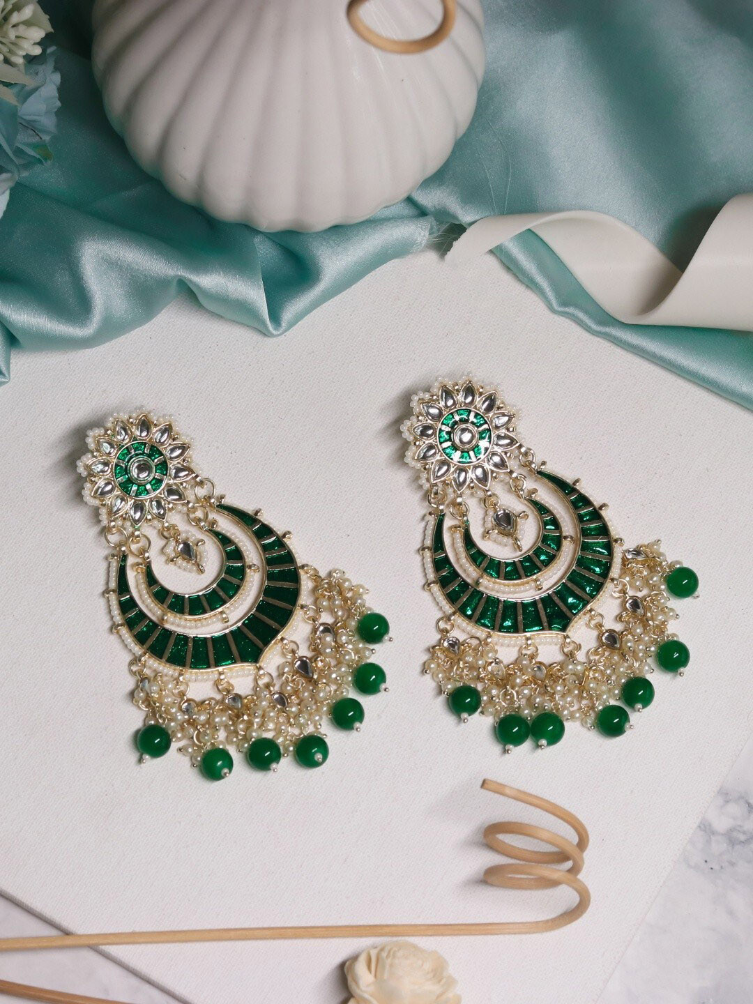 

Ishhaara Gold Plated Classic Chandbalis Earrings, Green