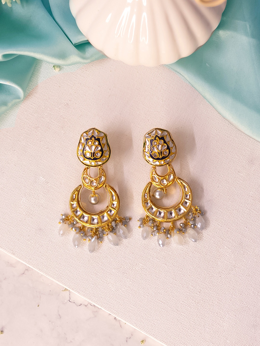 

Ishhaara Gold Plated Crescent Shaped Drop Earrings, Blue