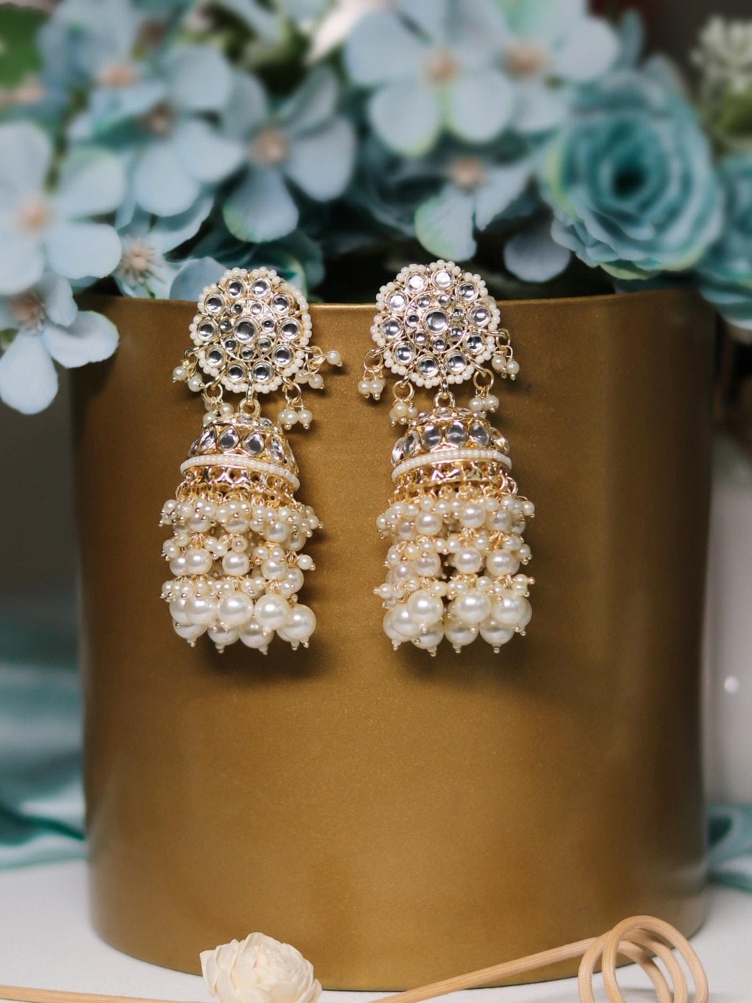 

Ishhaara Gold-Plated Stone Studded Classic Jhumkas, White