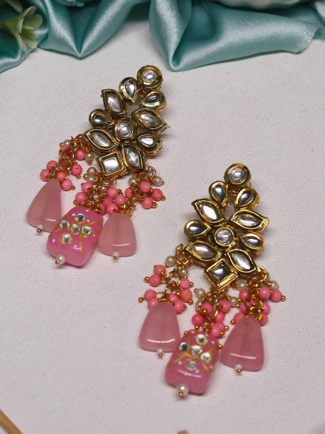 

Ishhaara Gold Plated Teardrop Shaped Drop Earrings, Pink