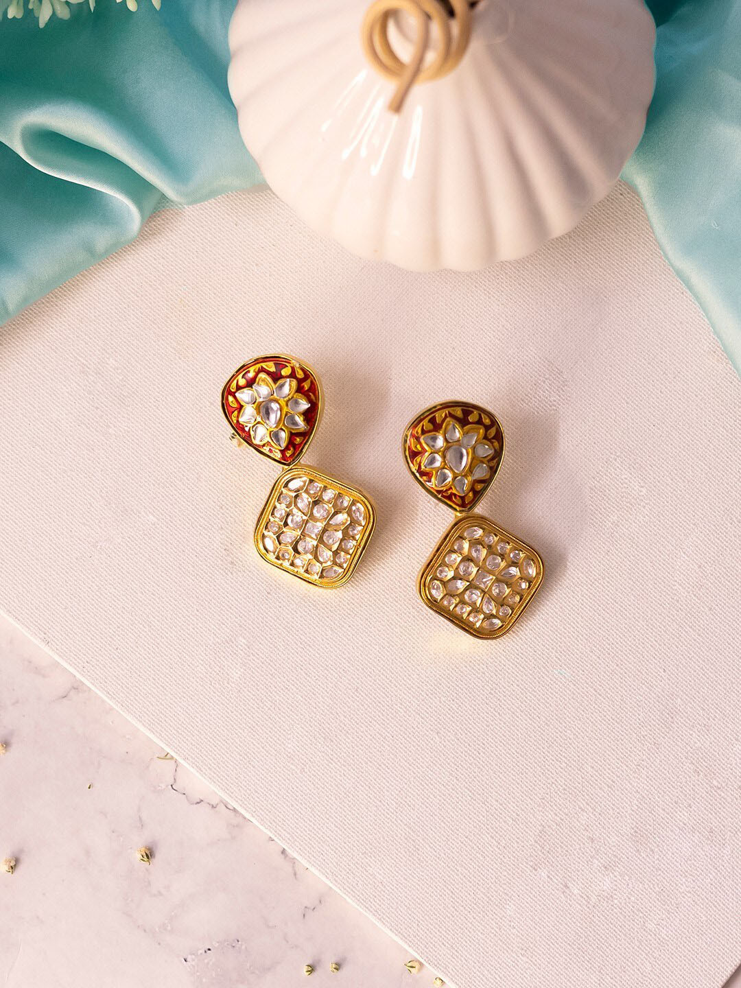 

Ishhaara Gold Plated Classic Drop Earrings, Red