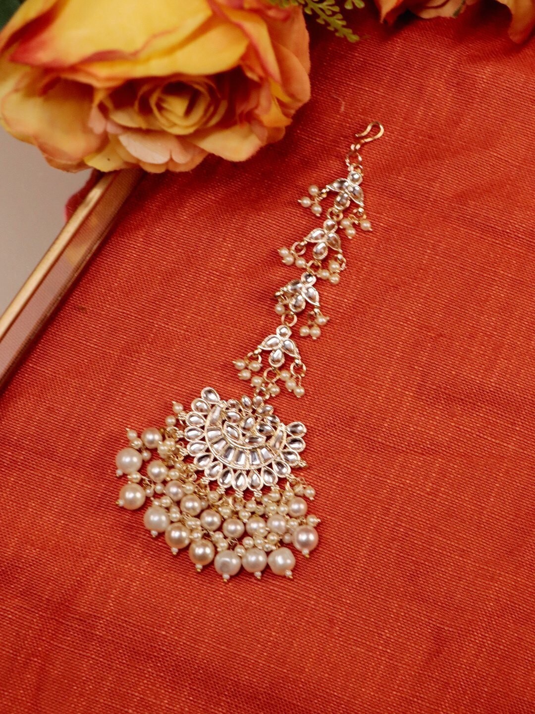 

Ishhaara Gold-Plated Classic Stone Studded Maang tikka, White