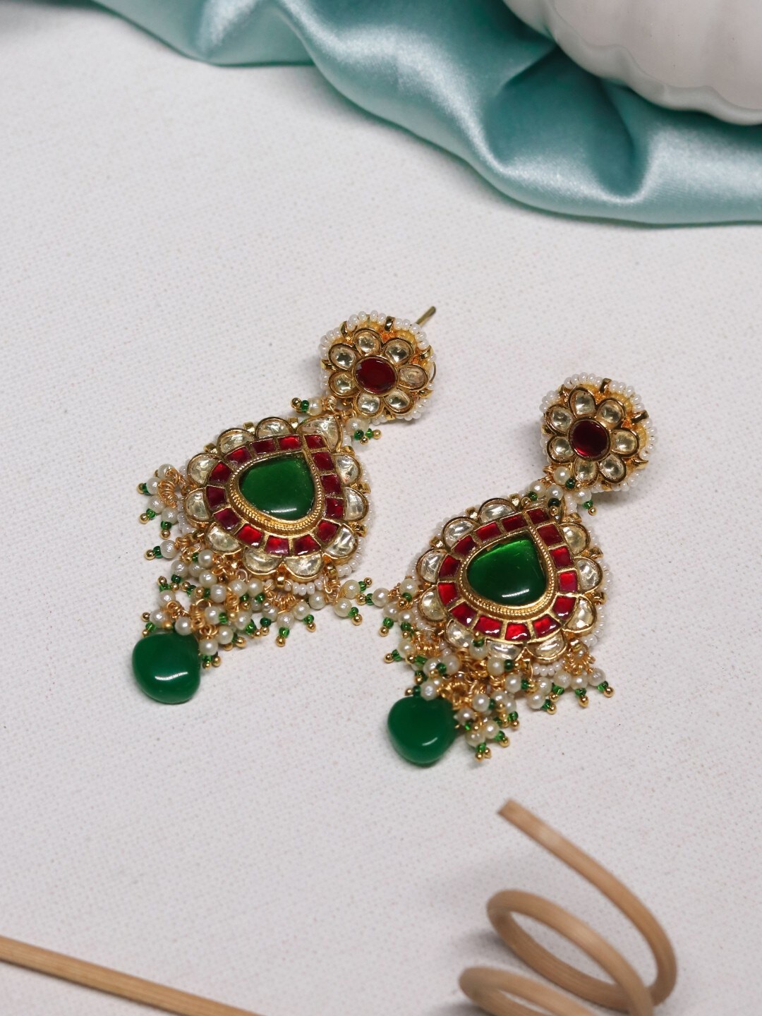 

Ishhaara Gold Plated Crescent Shaped Drop Earrings, Green