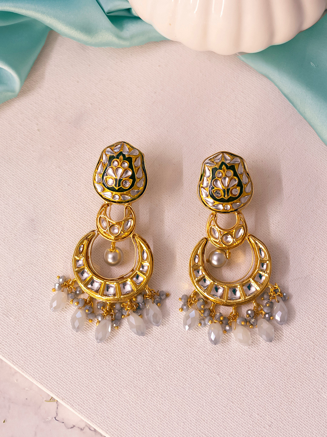 

Ishhaara Gold Plated Crescent Shaped Drop Earrings, Green