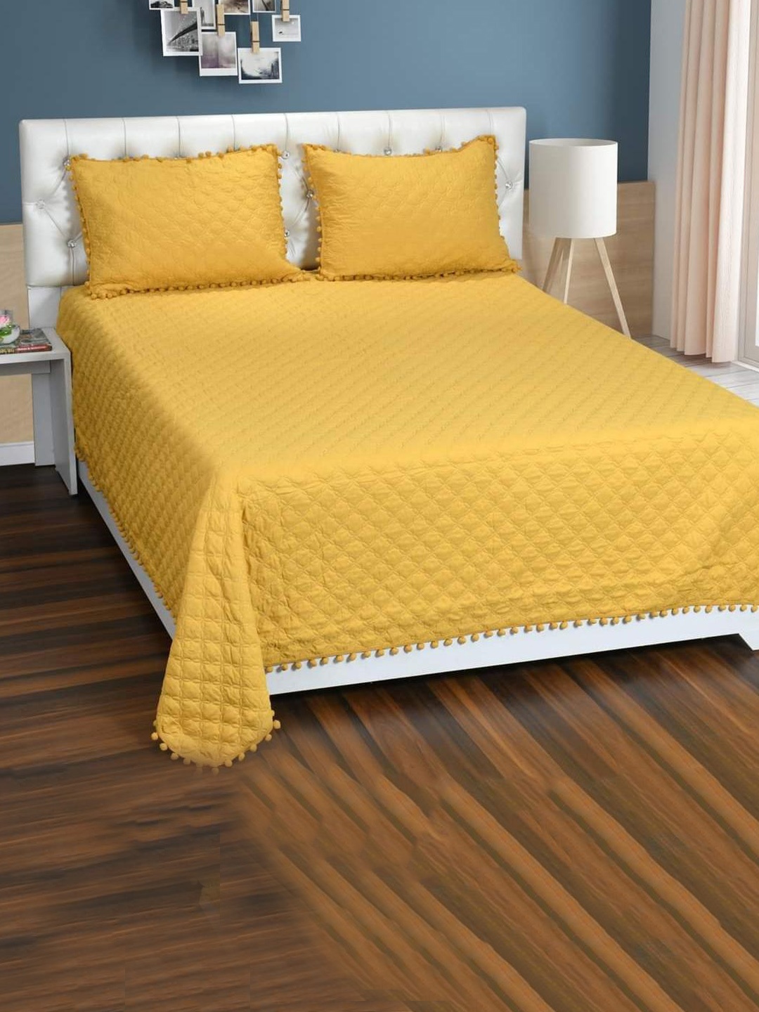 

MORADO BubbleLace Mustard-Yellow Quilted Double Queen Bedcover With 2 Pillow Covers