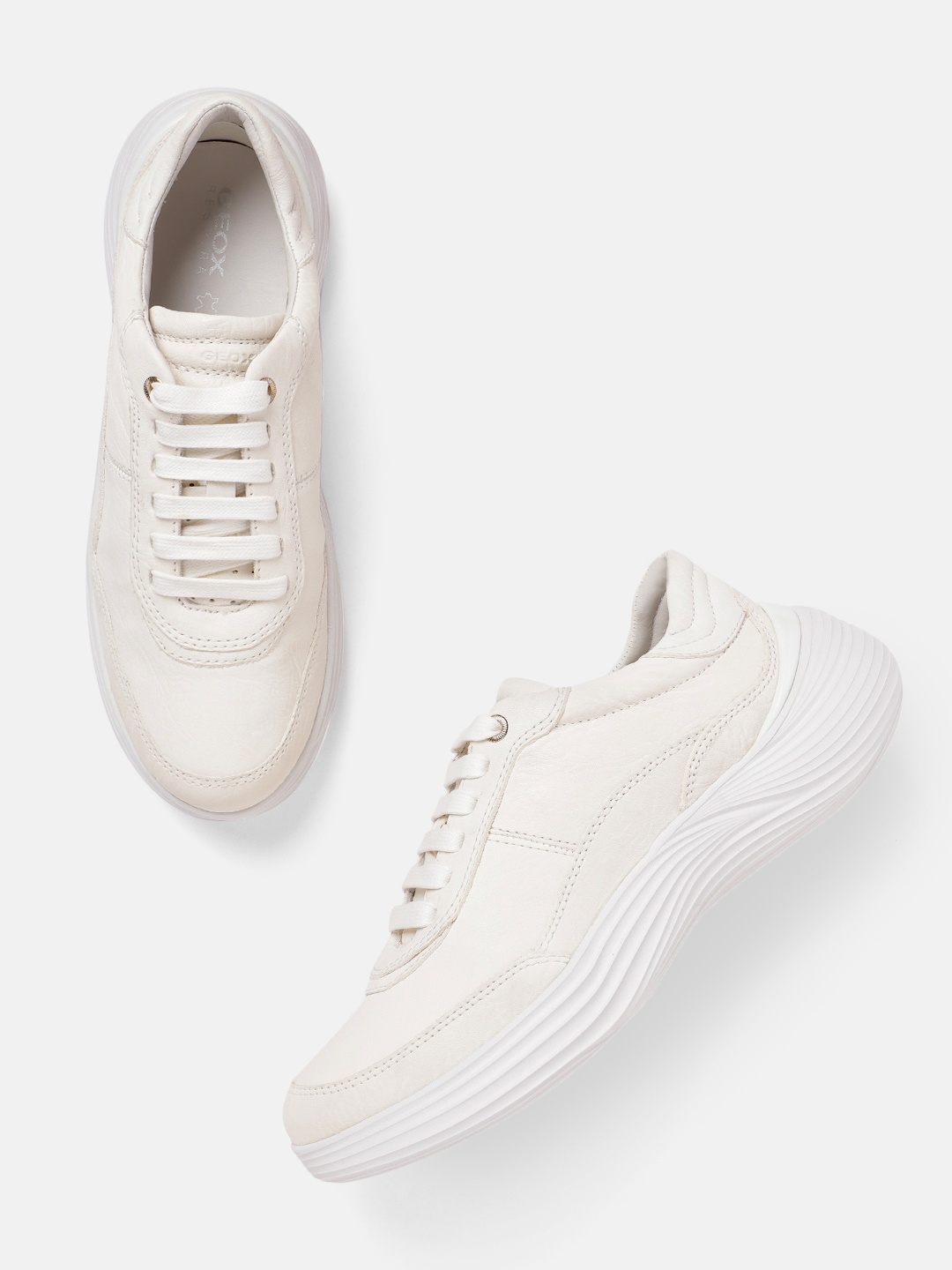 

Geox D Fluctis Women Leather Sneakers, White