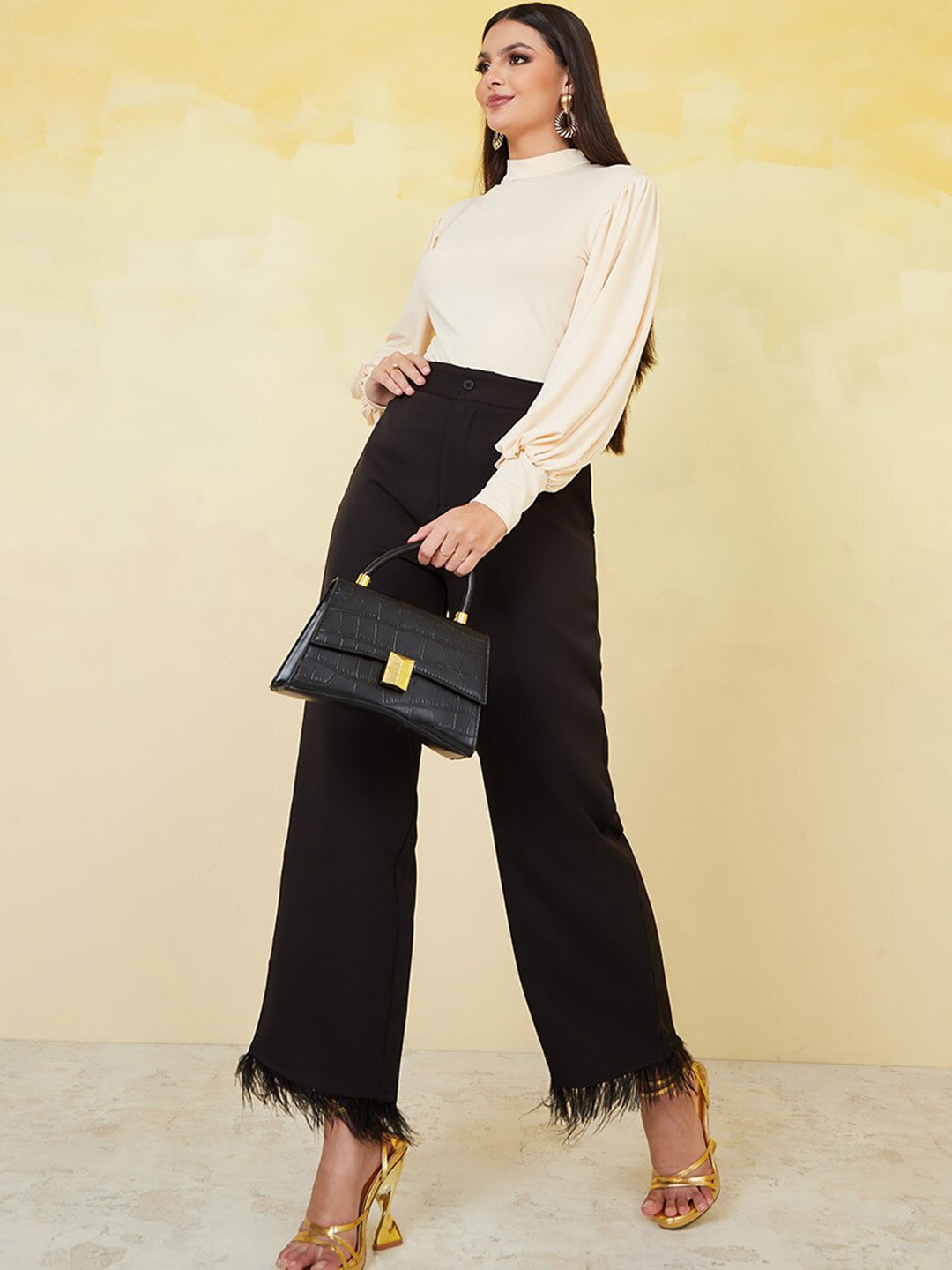

Styli Cream High Neck Puff Sleeves Bodysuit
