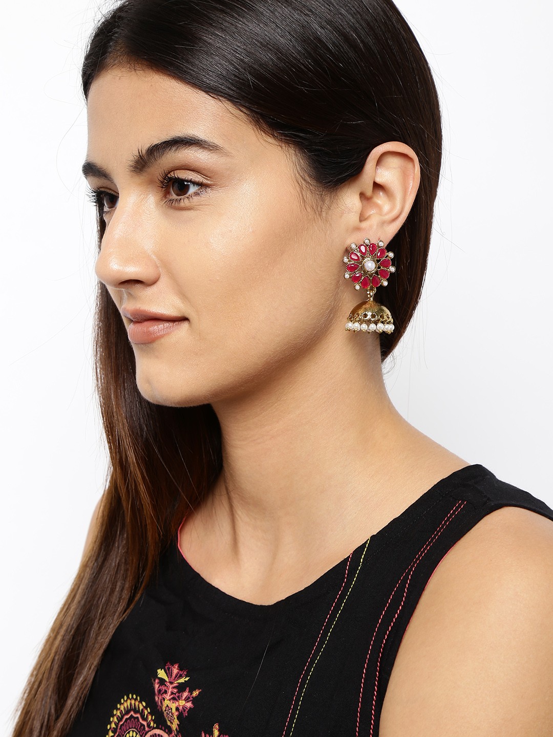

Fida Pink & Gold-Toned Floral Handcrafted Jhumkas
