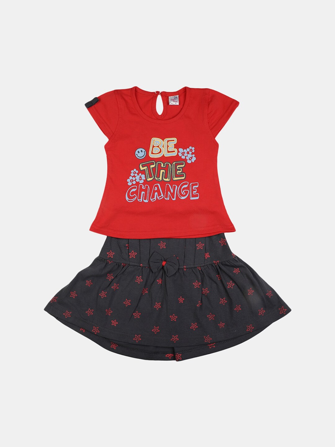 

V-Mart Infants Girls Pure Cotton Printed T-shirt with Skirt, Orange