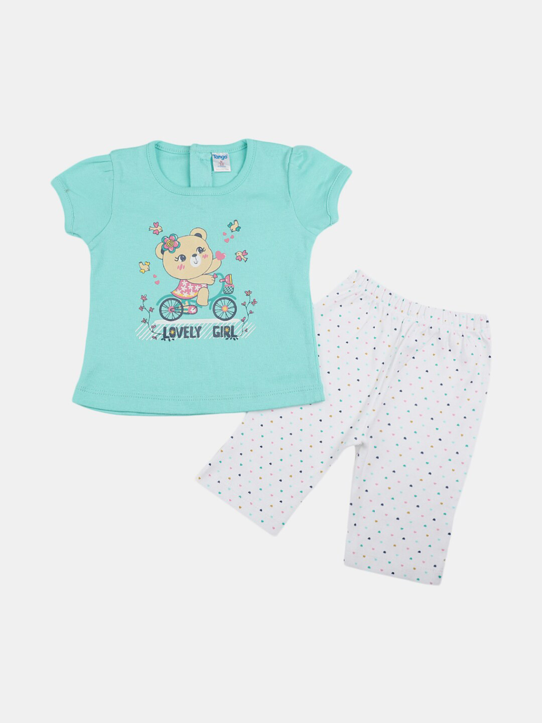 

V-Mart Infant Girls Printed Pure Cotton Round Neck T-shirt with Pyjamas Clothing Set, Turquoise blue