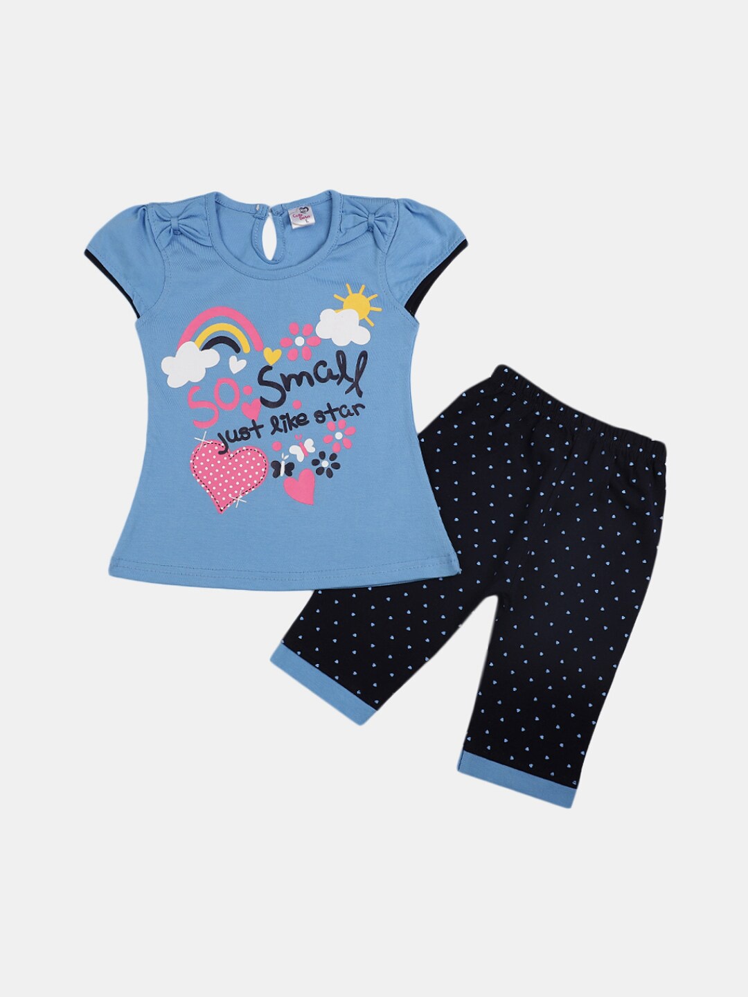 

V-Mart Infants Girls Pure Cotton Printed T-shirt with Trousers, Blue