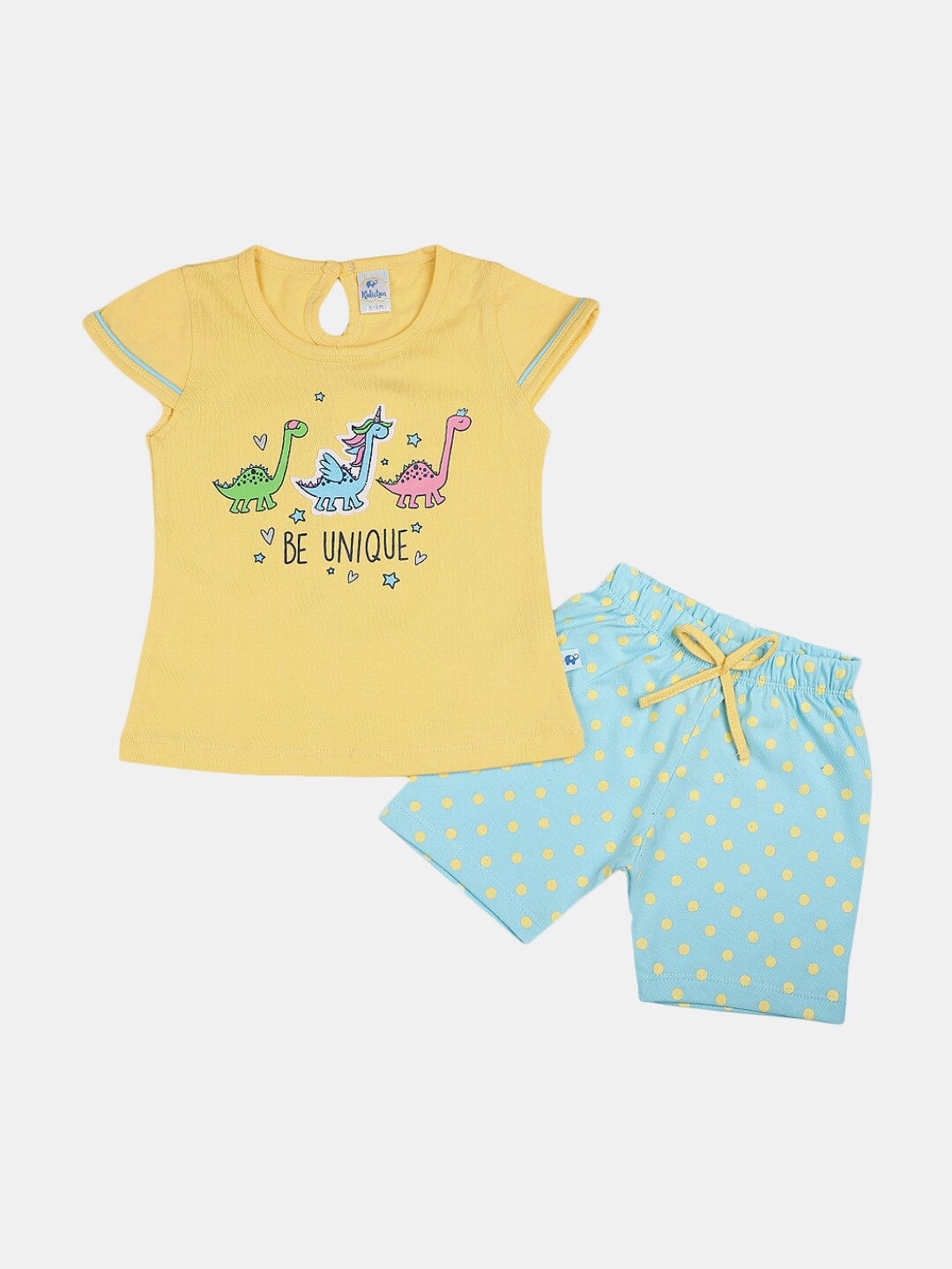 

V-Mart Infant Girls Printed Pure Cotton Round Neck Top with Shorts Clothing Set, Yellow