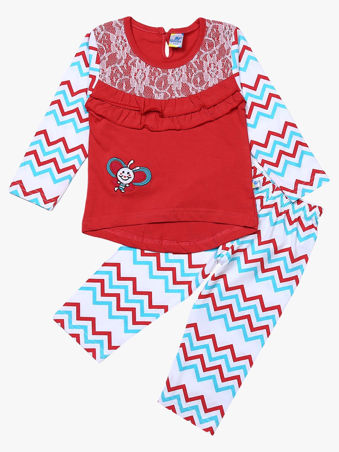 

V-Mart Infants Girls Pure Cotton Printed T-shirt with Pyjamas, Red