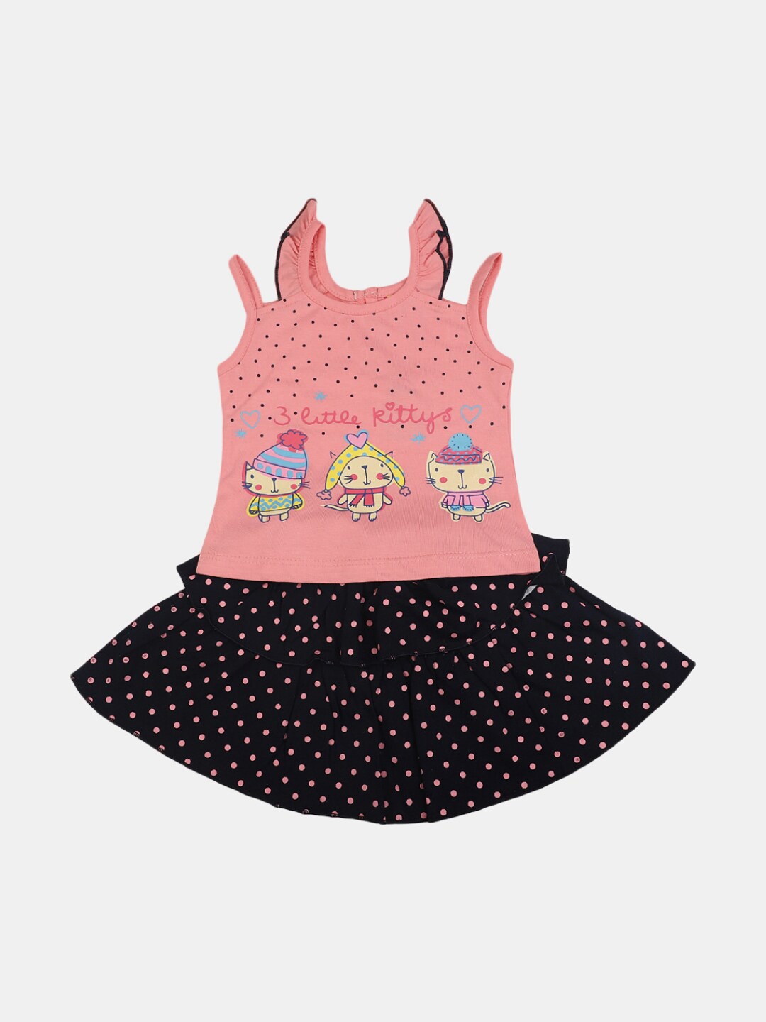 

V-Mart Infant Girls Printed Pure Cotton Round Neck Top with Skirt Clothing Set, Pink