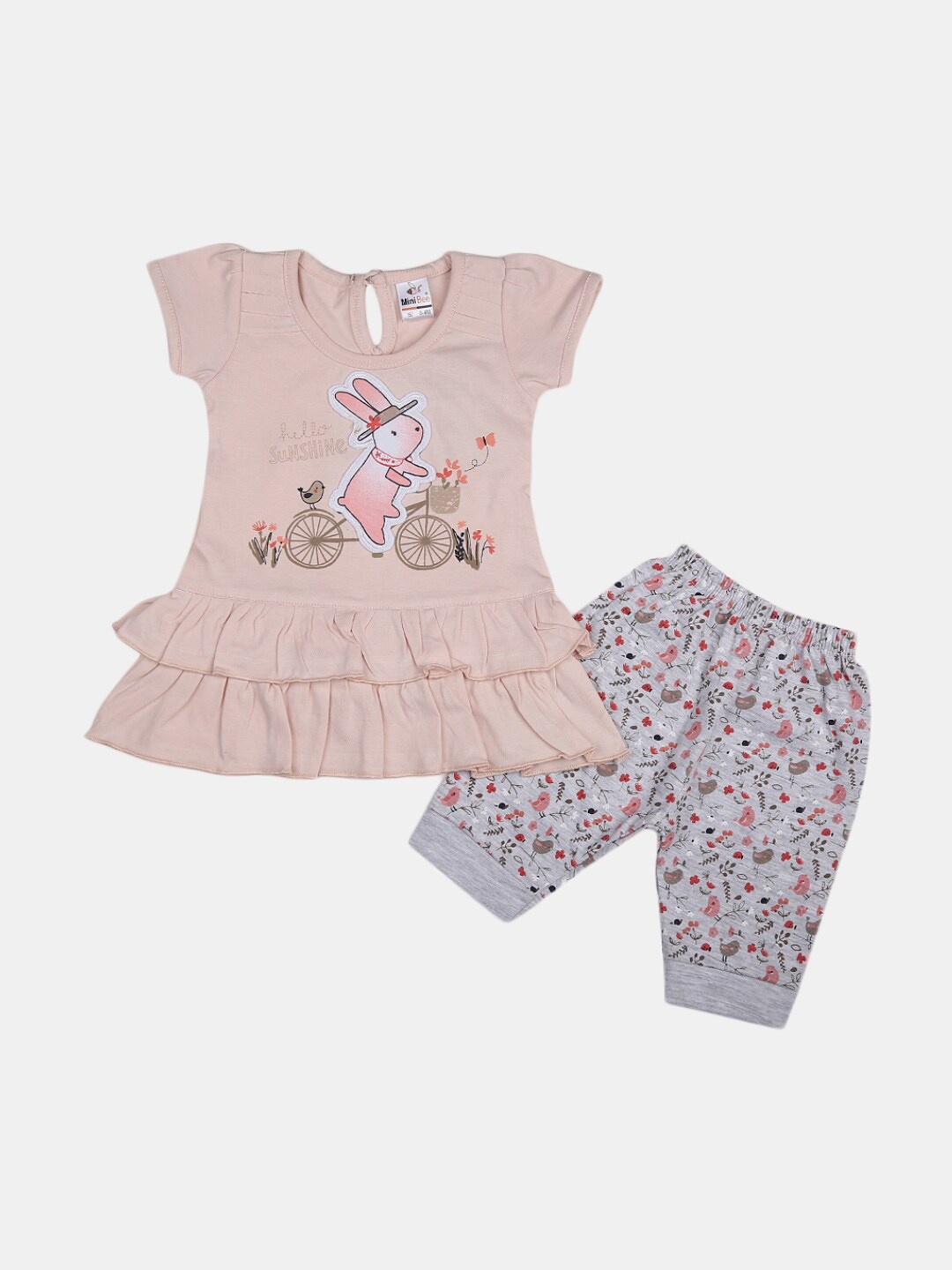 

V-Mart Infant Girls Printed Pure Cotton Top With Pyjamas, Pink