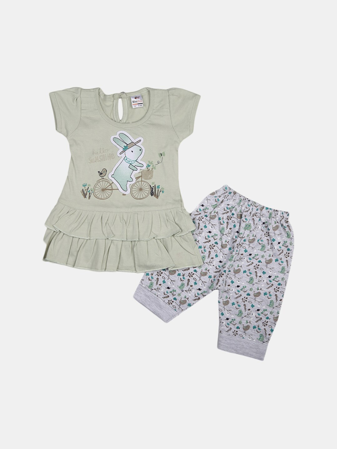 

V-Mart Infant Girls Printed Pure Cotton Top with Pyjamas, Sea green