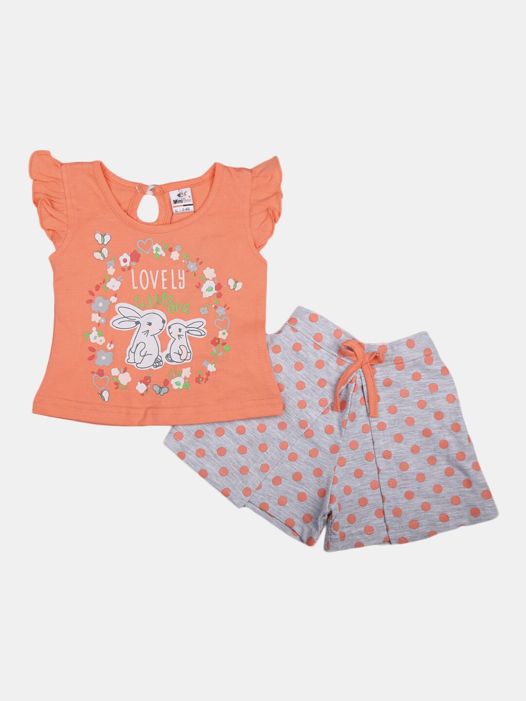 

V-Mart Infant Girls Printed Pure Cotton T-Shirt With Shorts, Orange
