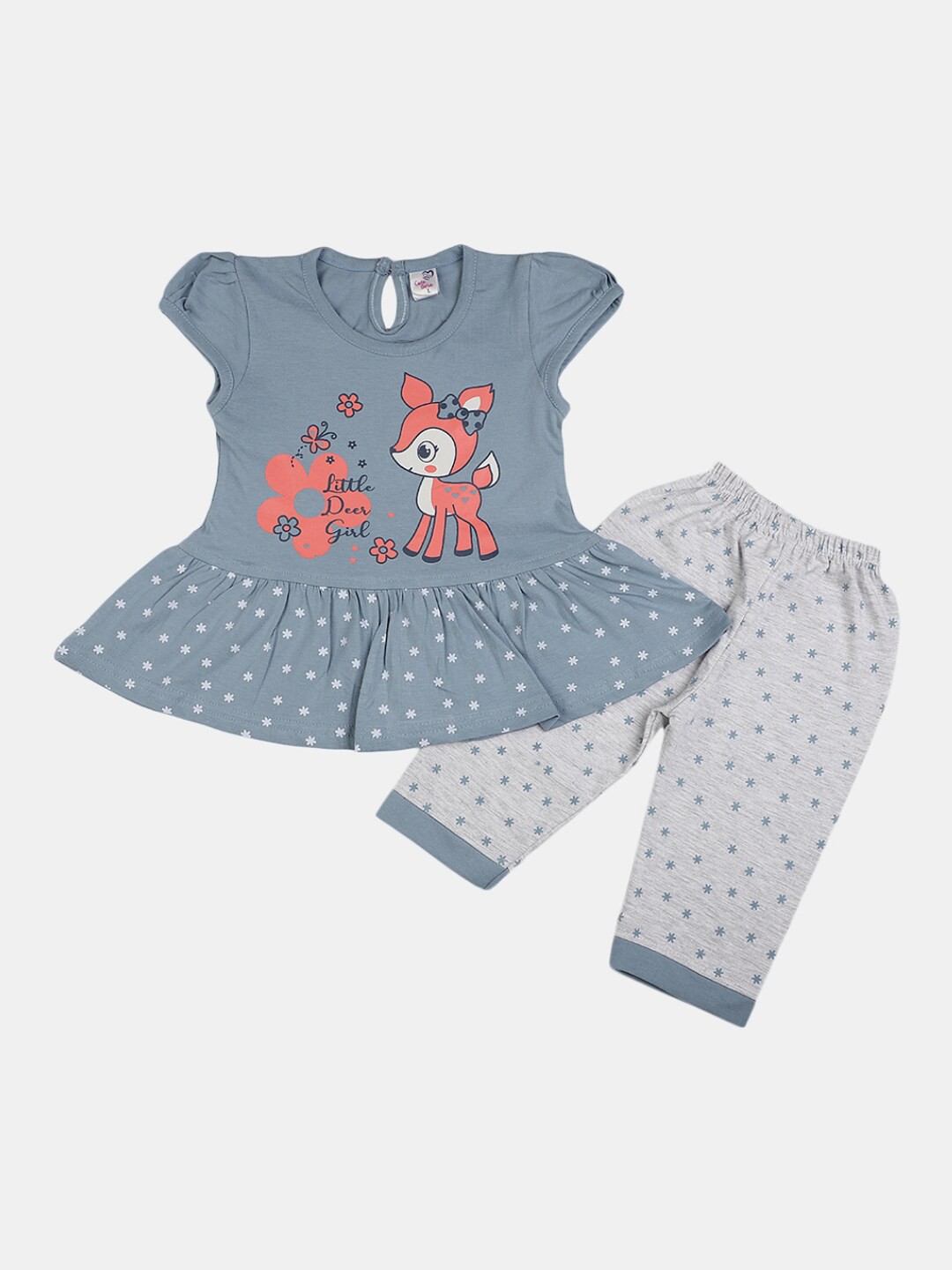 

V-Mart Infant Girls Graphic Printed Pure Cotton T-shirt With Pyjama, Blue