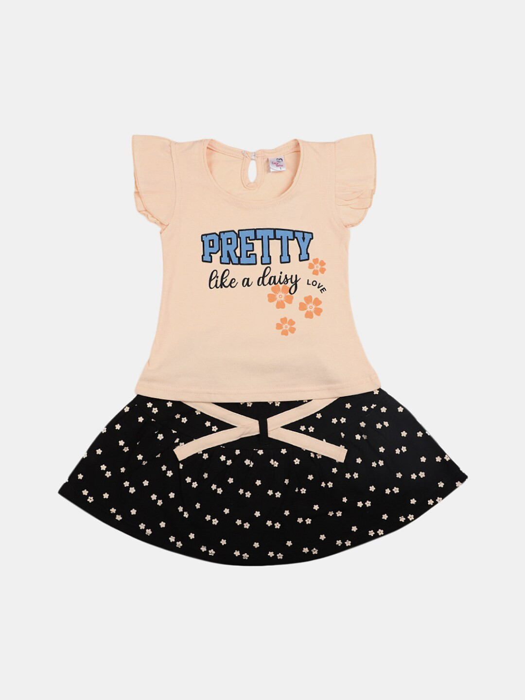 

V-Mart Infant Girls Pure Cotton Printed Top With Skirt Set, Orange