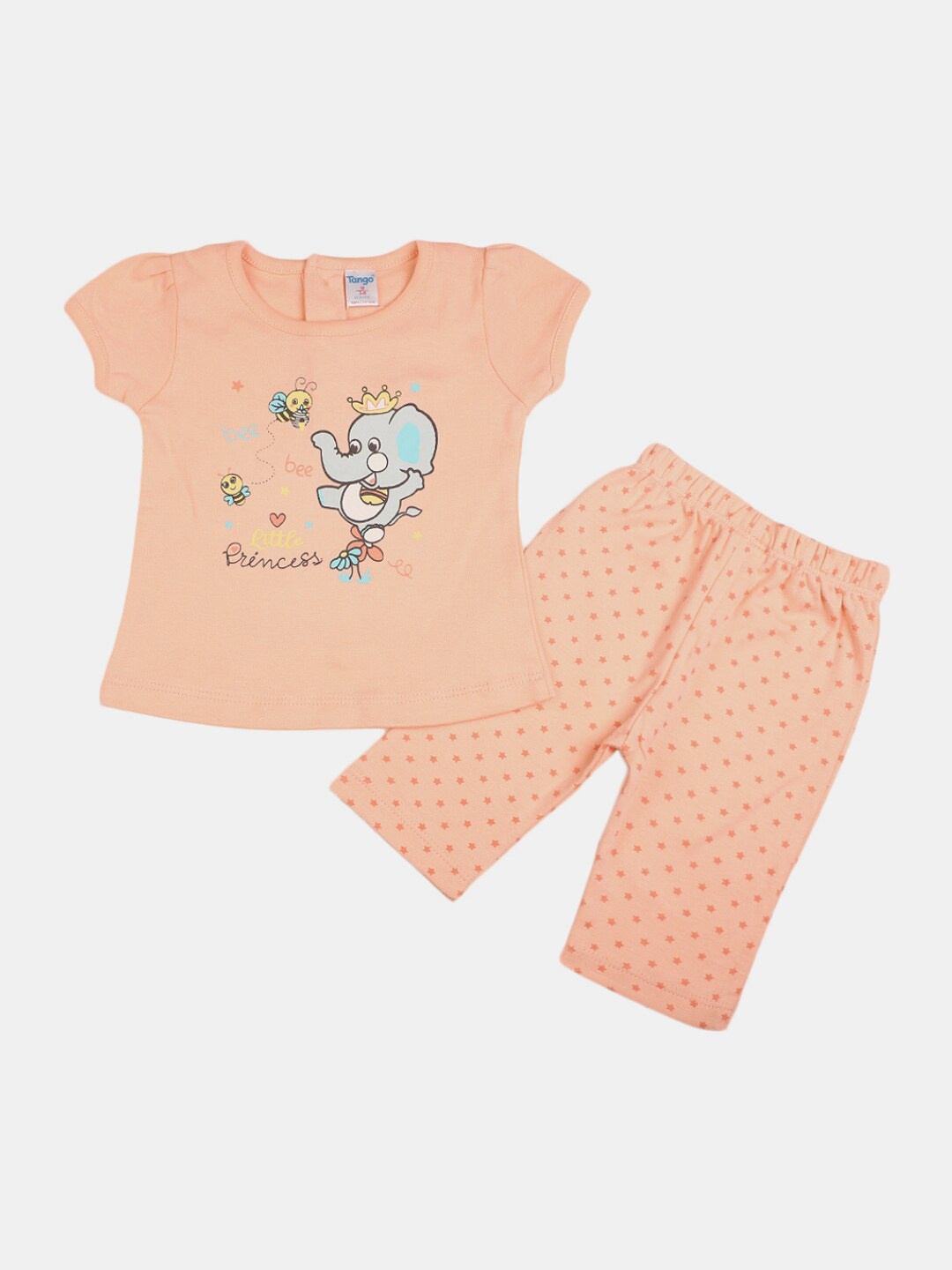 

V-Mart Infant Girls Printed Pure Cotton Top With Pyjamas, Orange