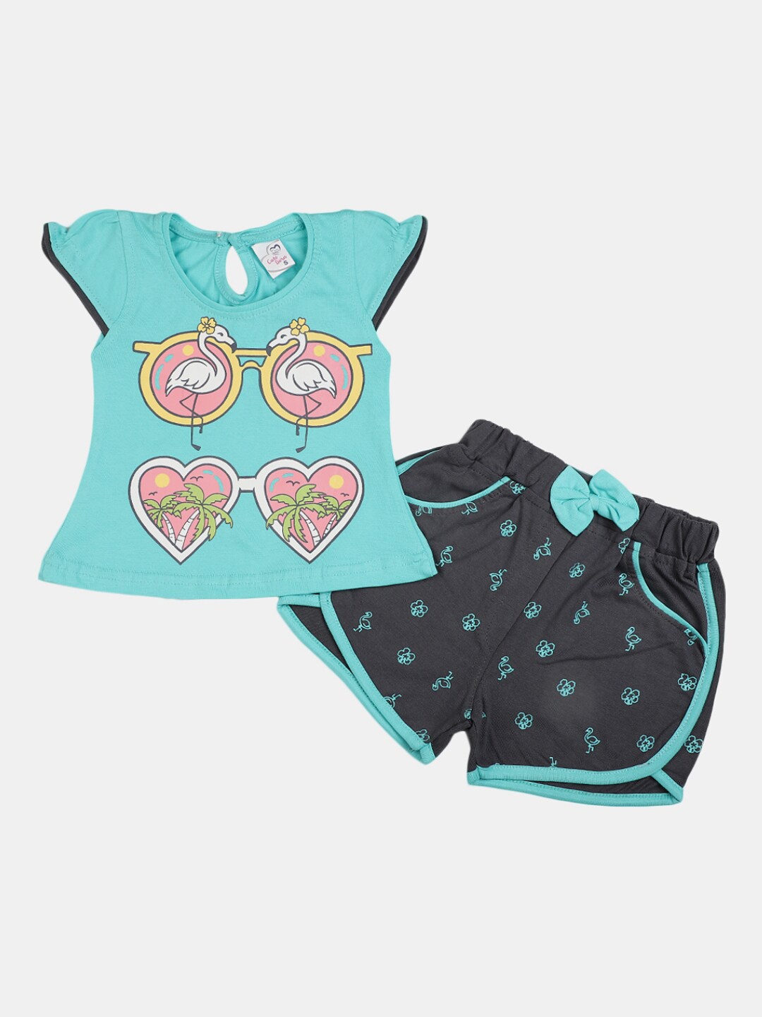 

V-Mart Infant Girls Printed Pure Cotton Top with Shorts, Blue