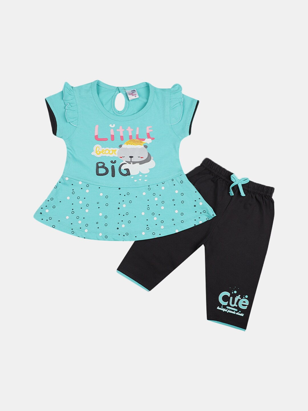 

V-Mart Infants Girls Pure Cotton Printed T-shirt with Pyjamas, Blue