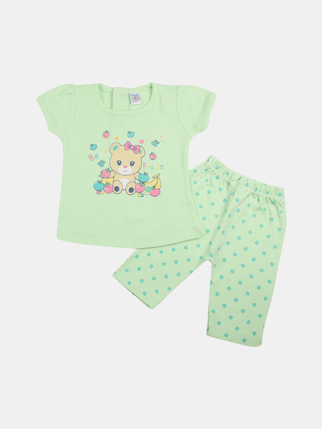 

V-Mart Infants Printed Cotton Top with Pyjamas, Sea green