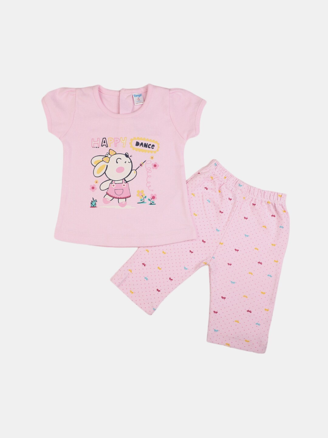 

V-Mart Infants Girls Printed Pure Cotton T-shirt with Pyjamas, Pink