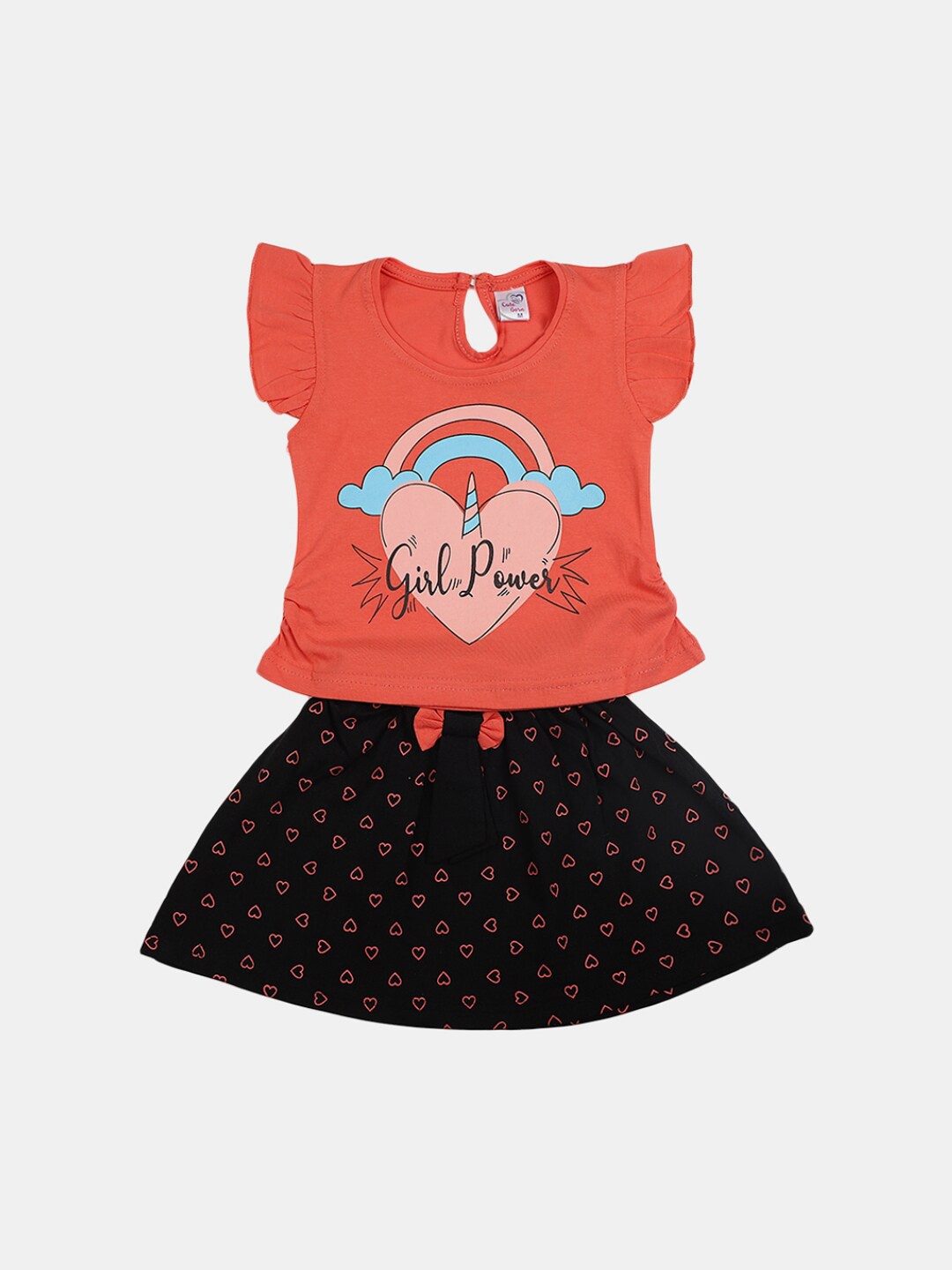 

V-Mart Infants Girls Printed Pure Cotton T-shirt with Skirt, Orange