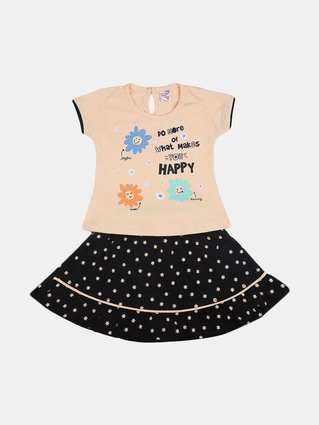 

V-Mart Infant Girls Printed Pure Cotton Top With Skirt, Orange