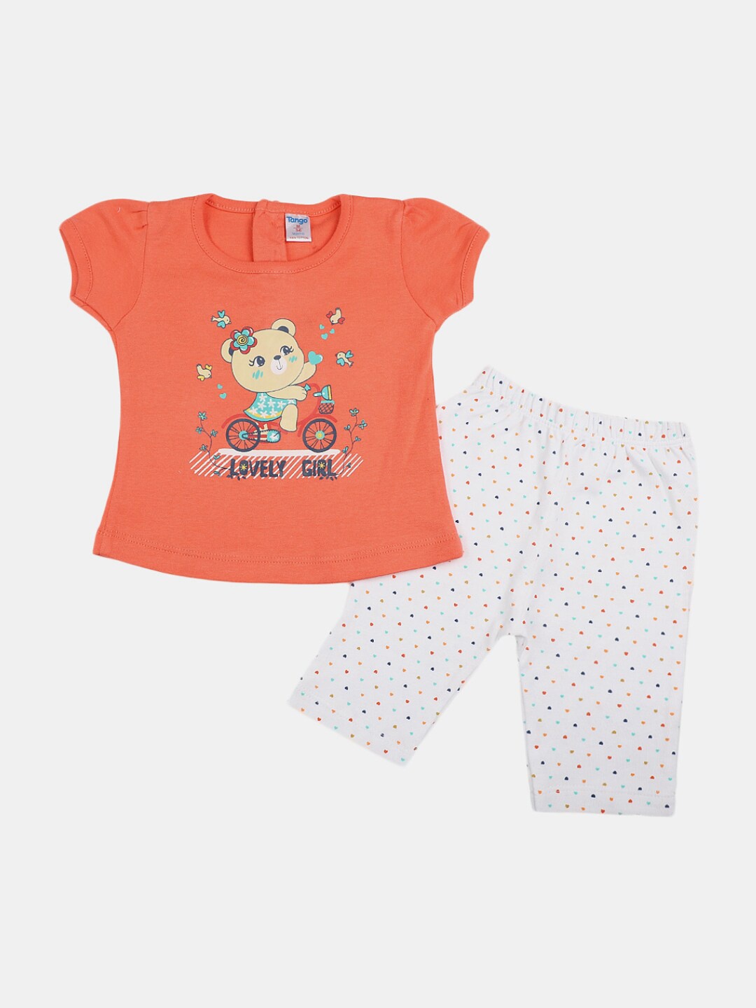 

V-Mart Infants Printed Cotton T-shirt with Pyjamas, Orange