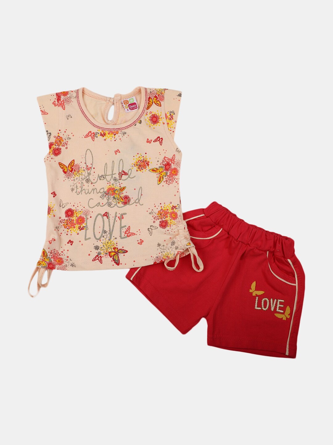 

V-Mart Infants Girls Pure Cotton Printed Top with Shorts, Peach