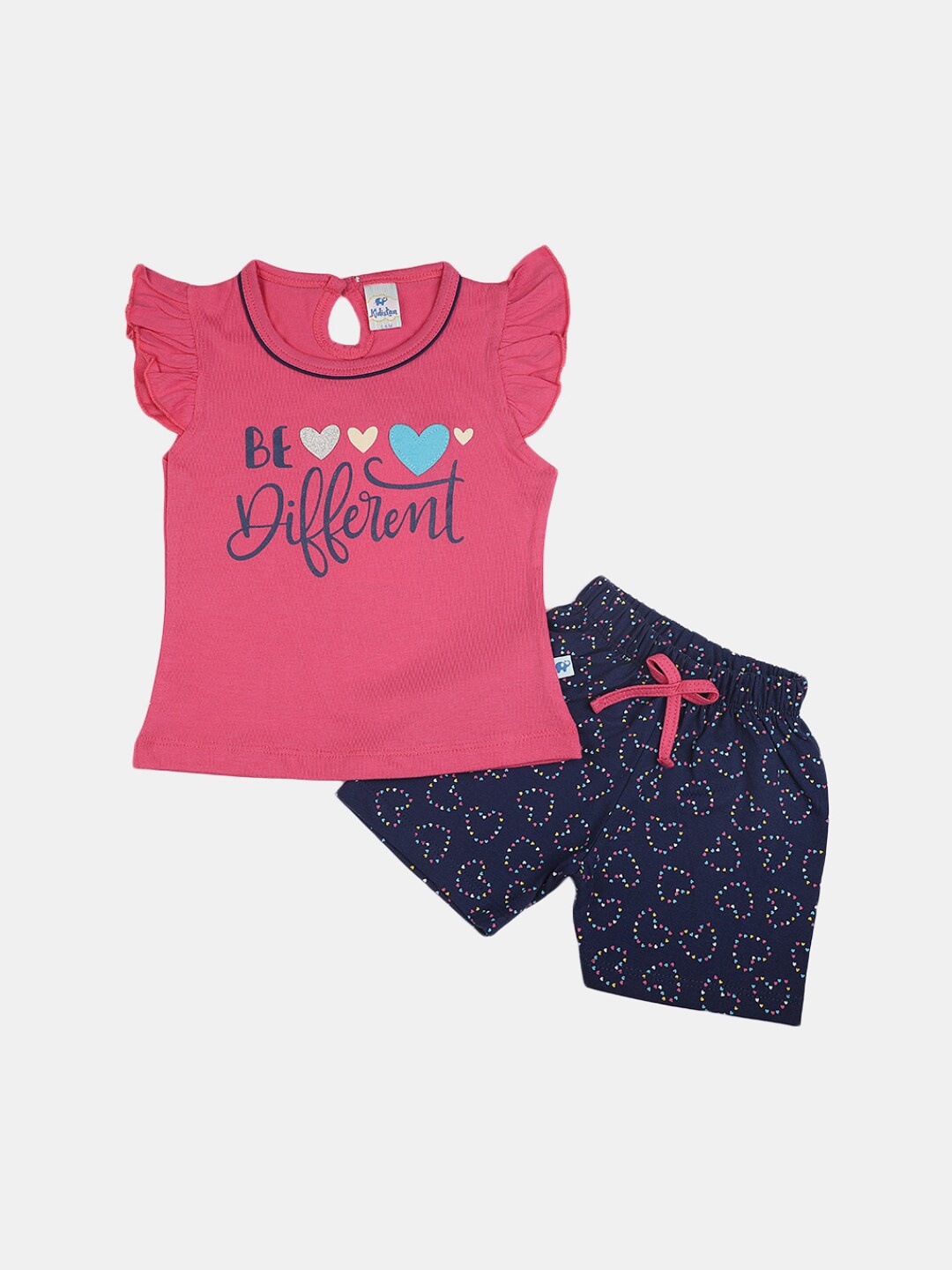 

V-Mart Infant Girls Printed Pure Cotton Round Neck Top with Shorts Clothing Set, Pink