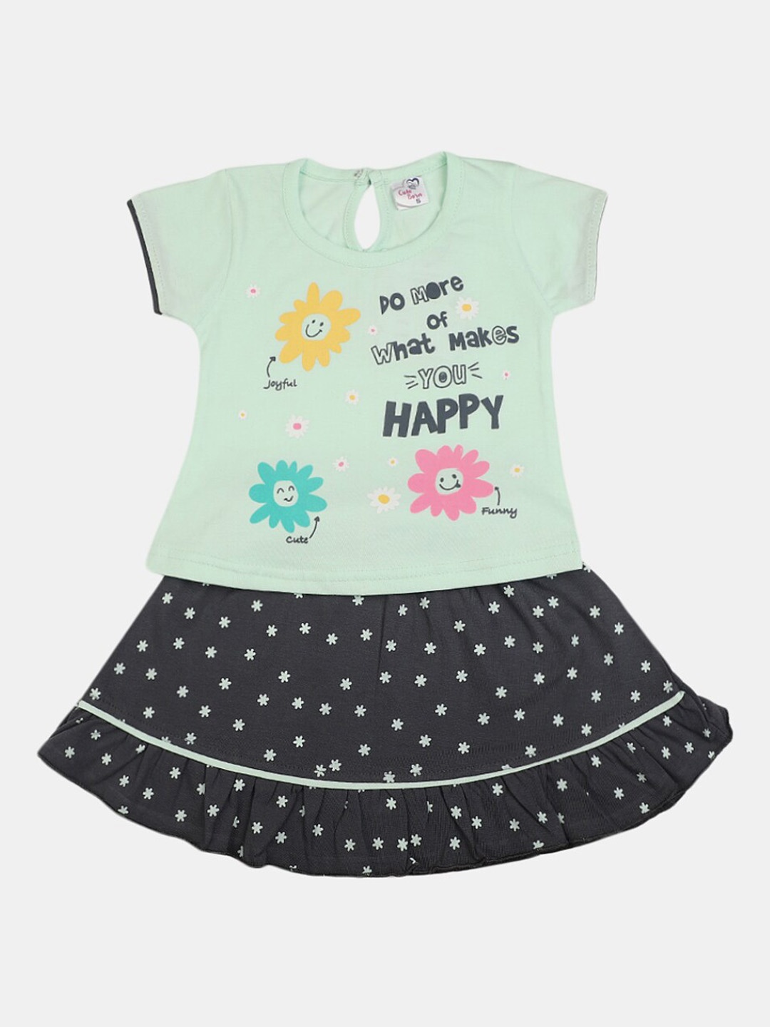 

V-Mart Infants Girls Pure Cotton Printed T-shirt with Skirt, Green