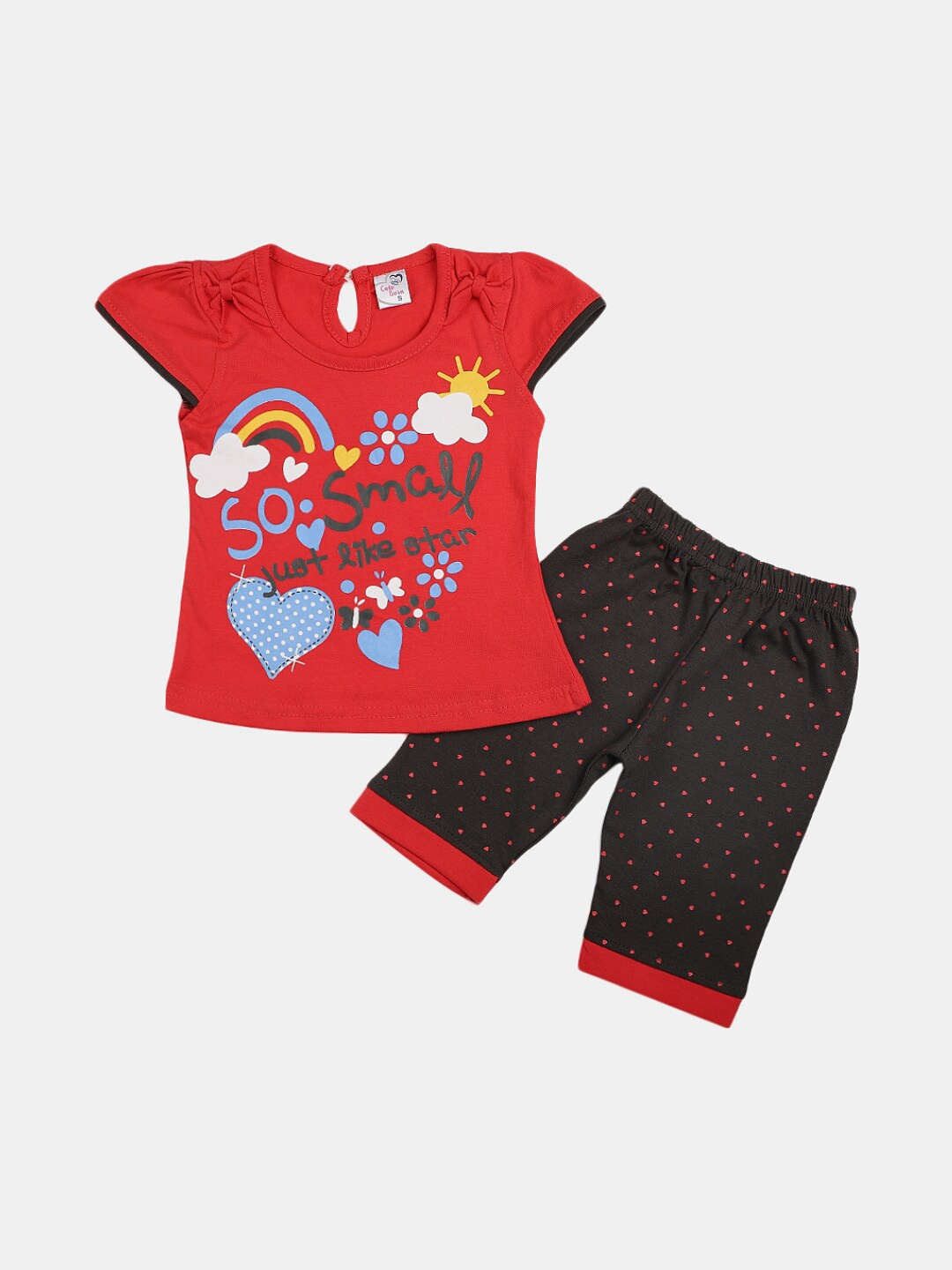 

V-Mart Infant Pure Cotton Printed Top With Pyjamas Set, Red