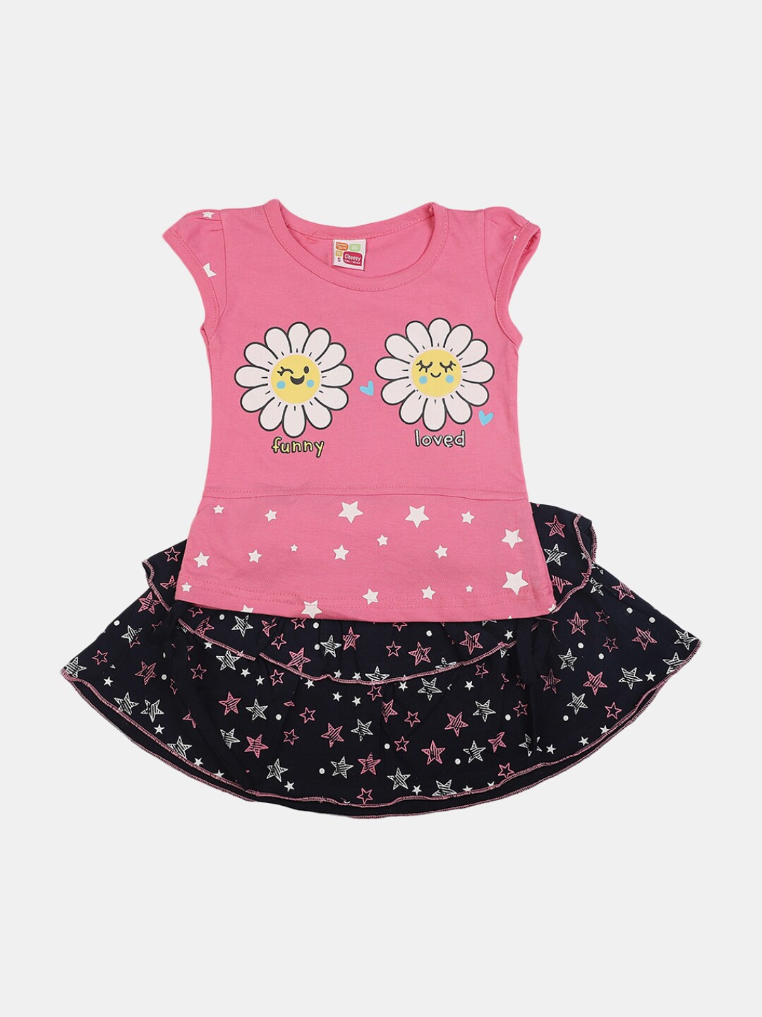 

V-Mart Infant Girls Printed Pure Cotton Top With Skirt, Pink