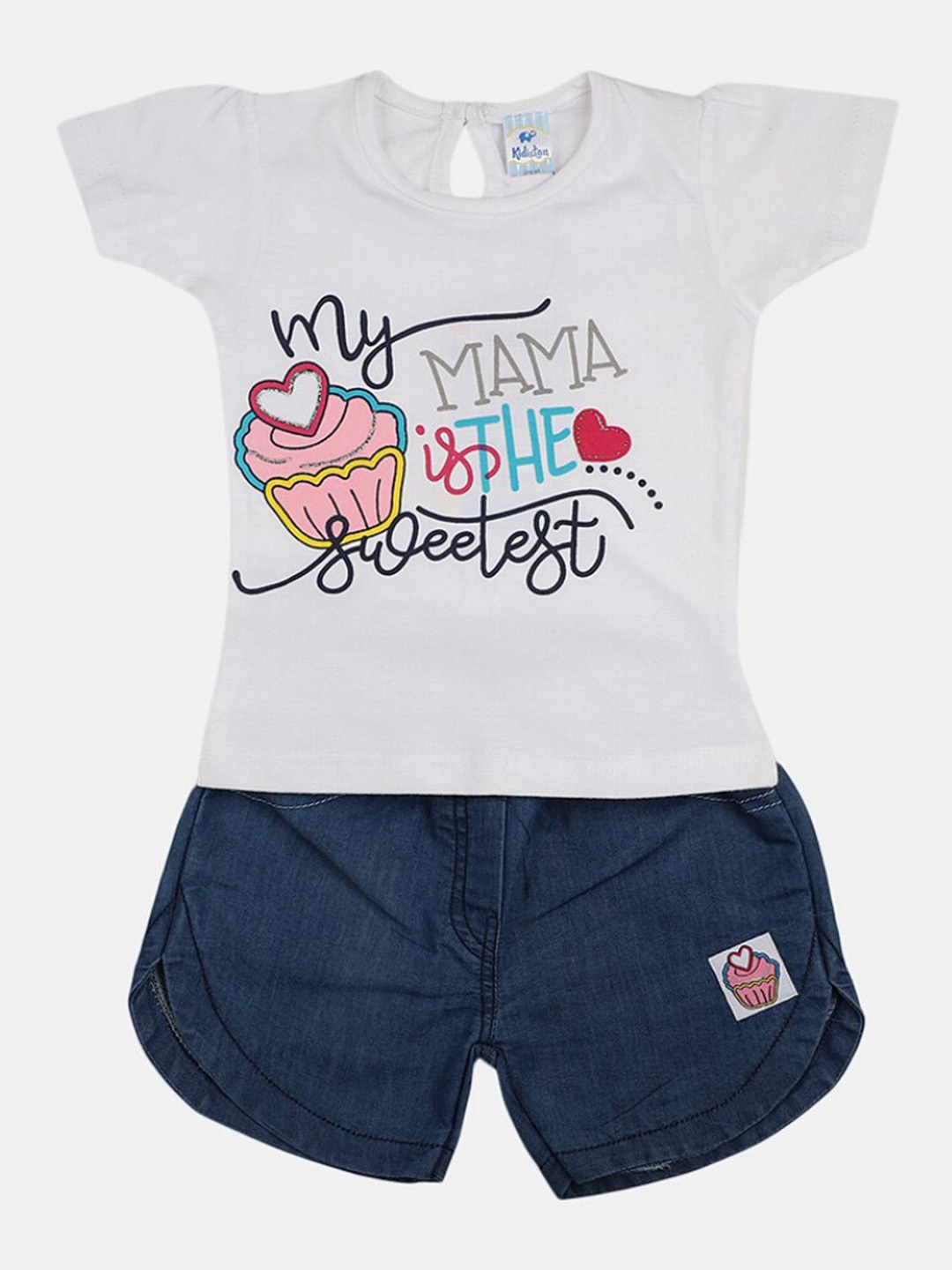 

V-Mart Girls Pure Cotton Round Neck Top with Shorts, White