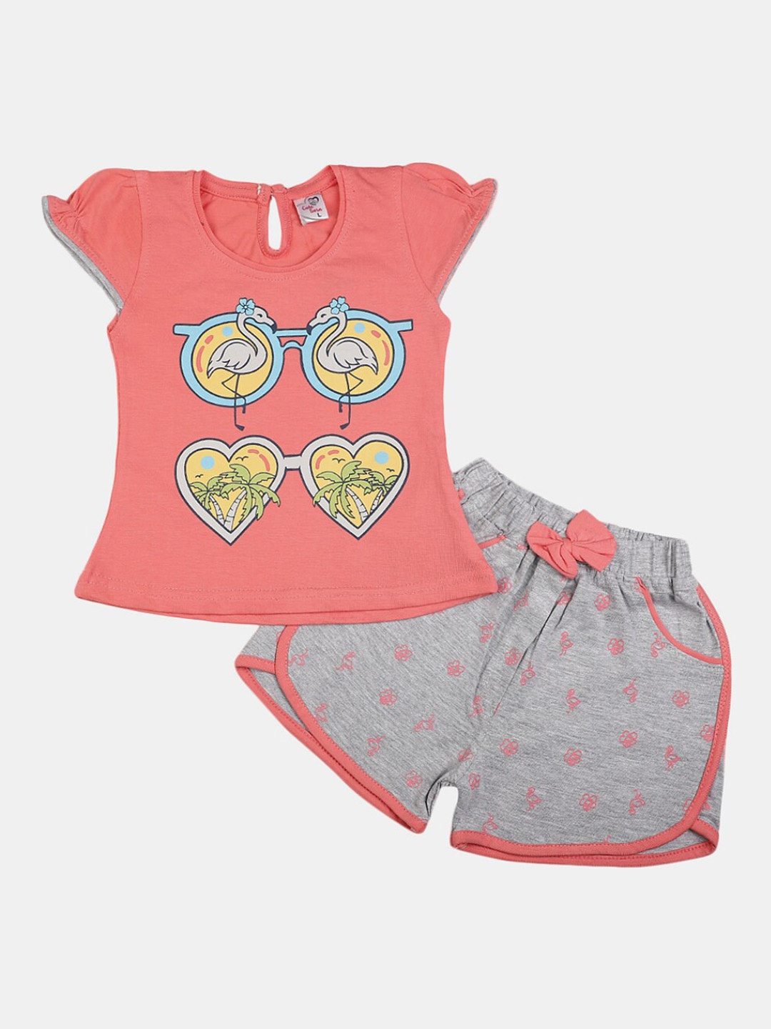 

V-Mart Infants Girls Pure Cotton Printed T-shirt with Shorts, Peach