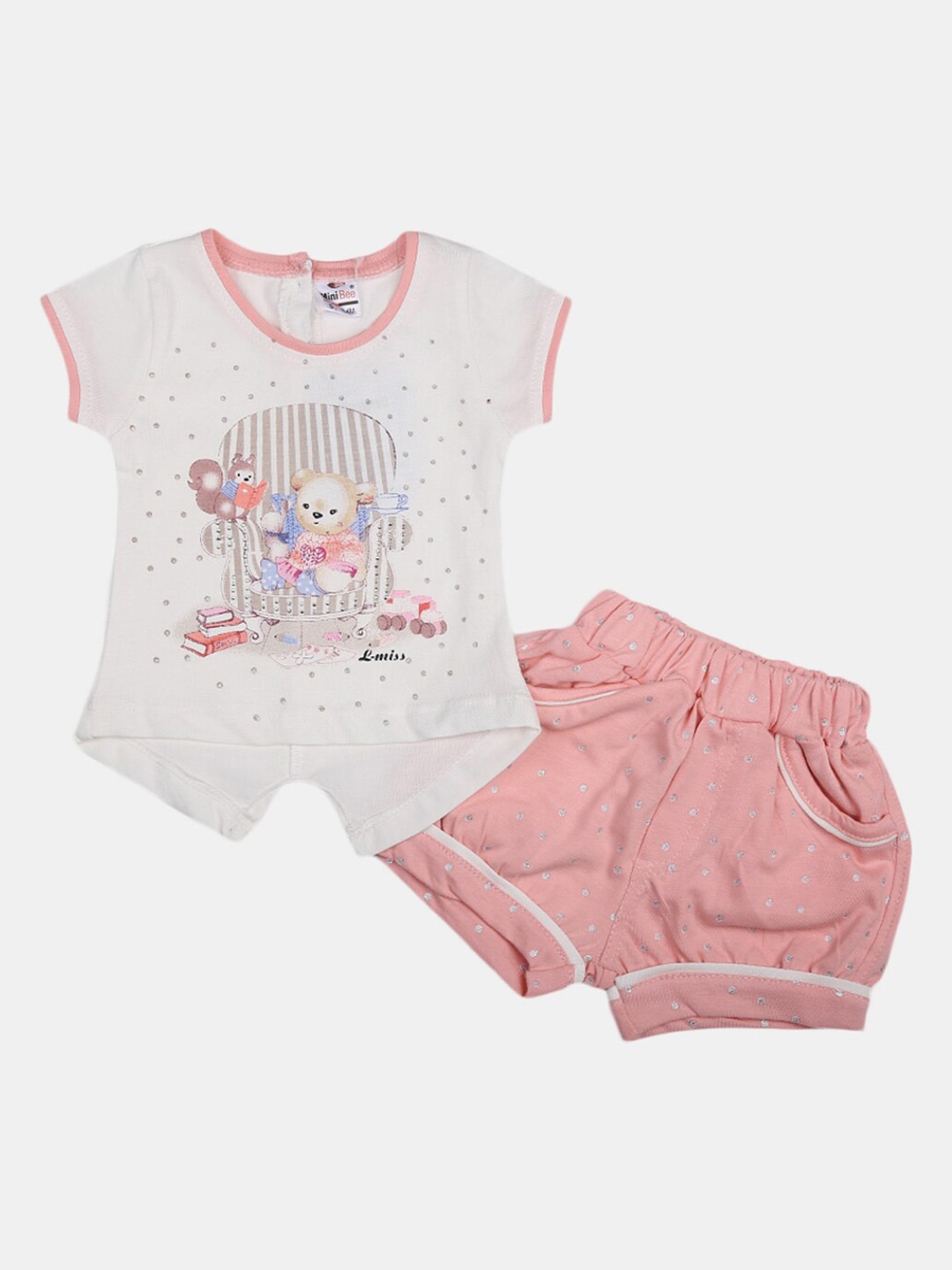 

V-Mart Infants Pure Cotton Printed T-shirt with Shorts, White