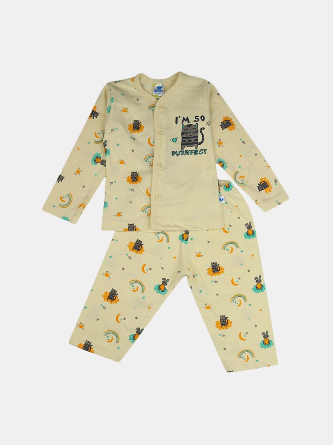 

V-Mart Infants Printed Cotton Shirt with Pyjamas, Yellow