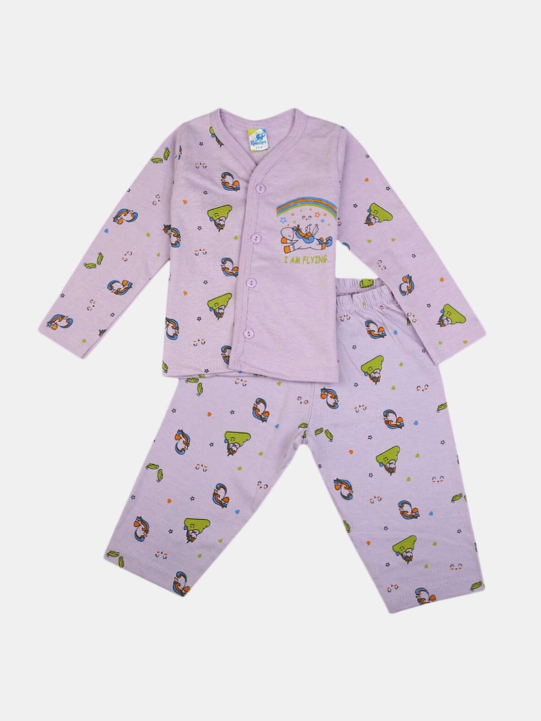 

V-Mart Infants Printed Pure Cotton Shirt with Pyjamas, Purple