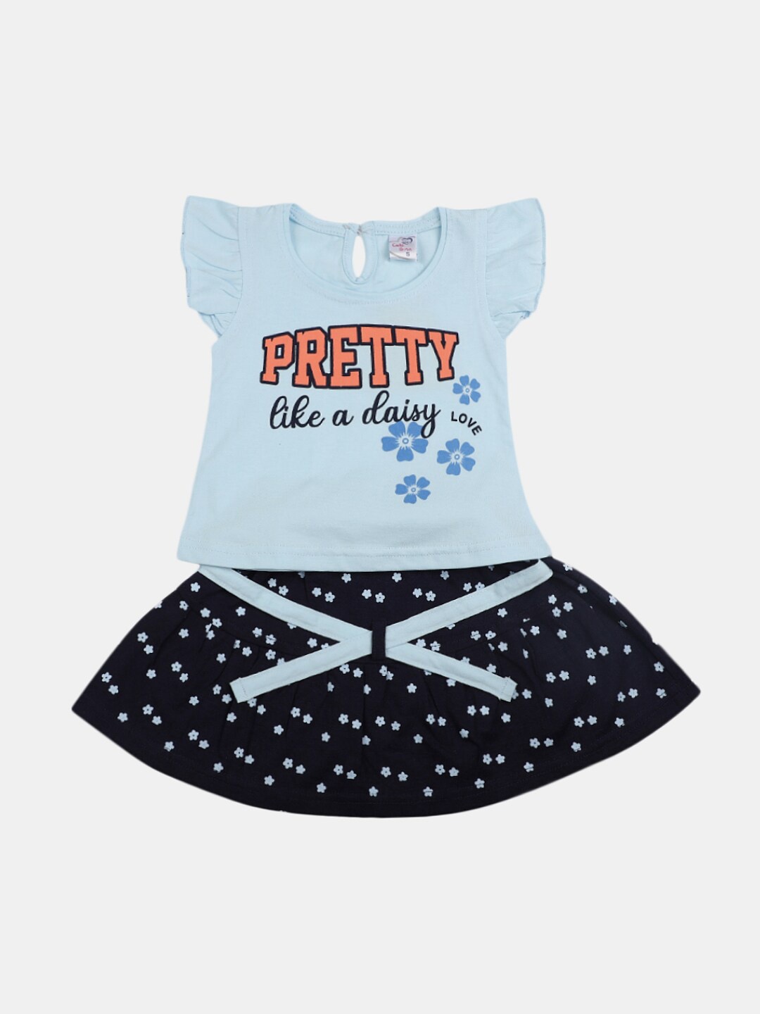 

V-Mart Infants Girls Printed Round Neck Pure Cotton T-shirt with Skirt, Blue