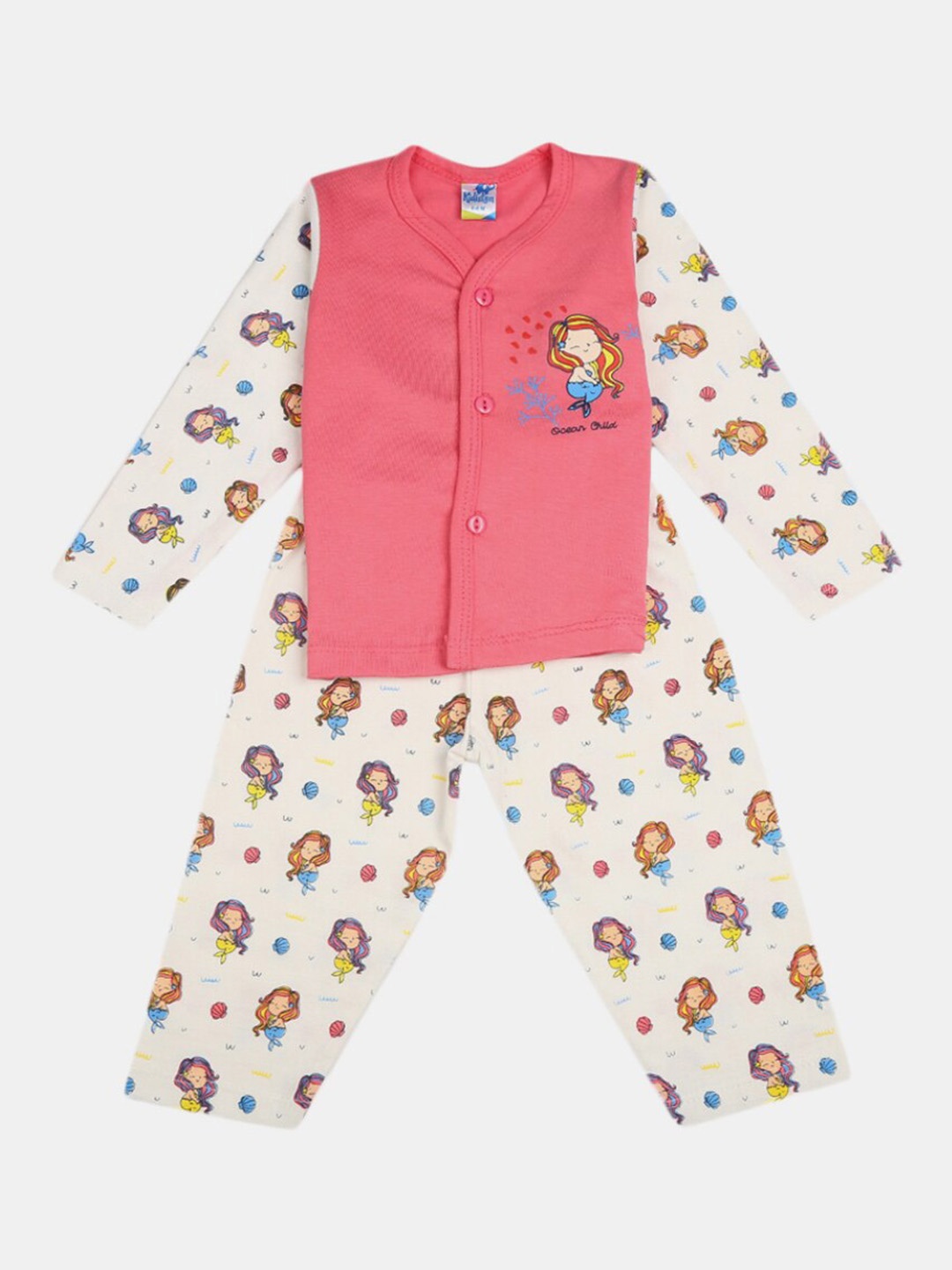 

V-Mart Infant Girls Printed Pure Cotton Long Sleeves Top with Pyjamas Clothing Set, Pink