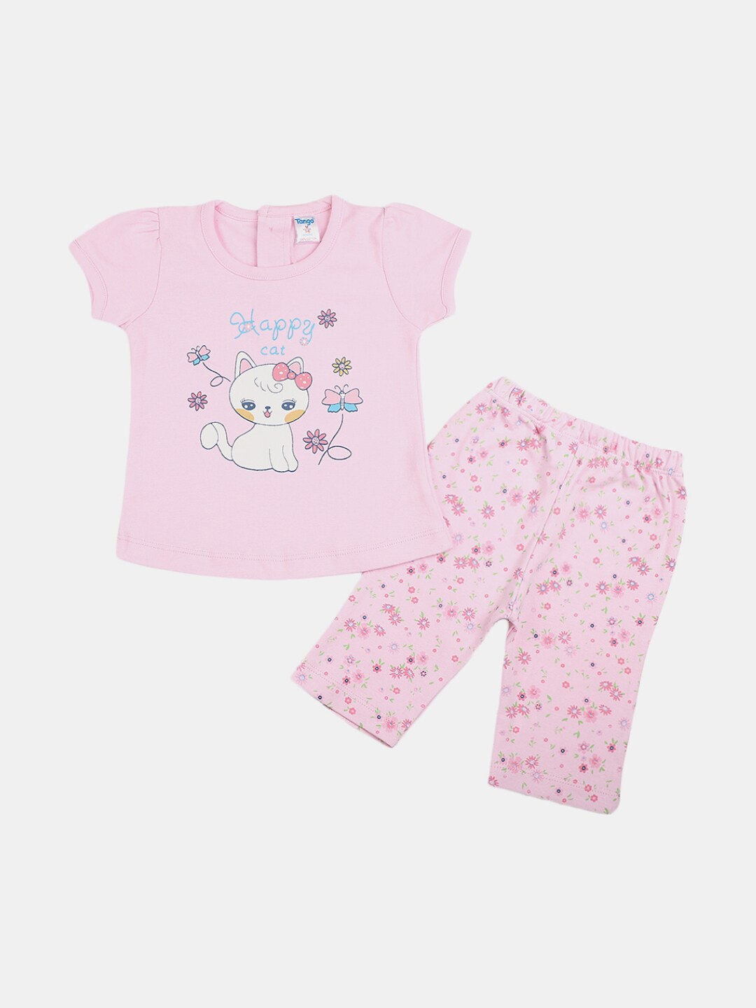

V-Mart Infant Girls Printed Pure Cotton Round Neck Top with Pyjamas Clothing Set, Pink