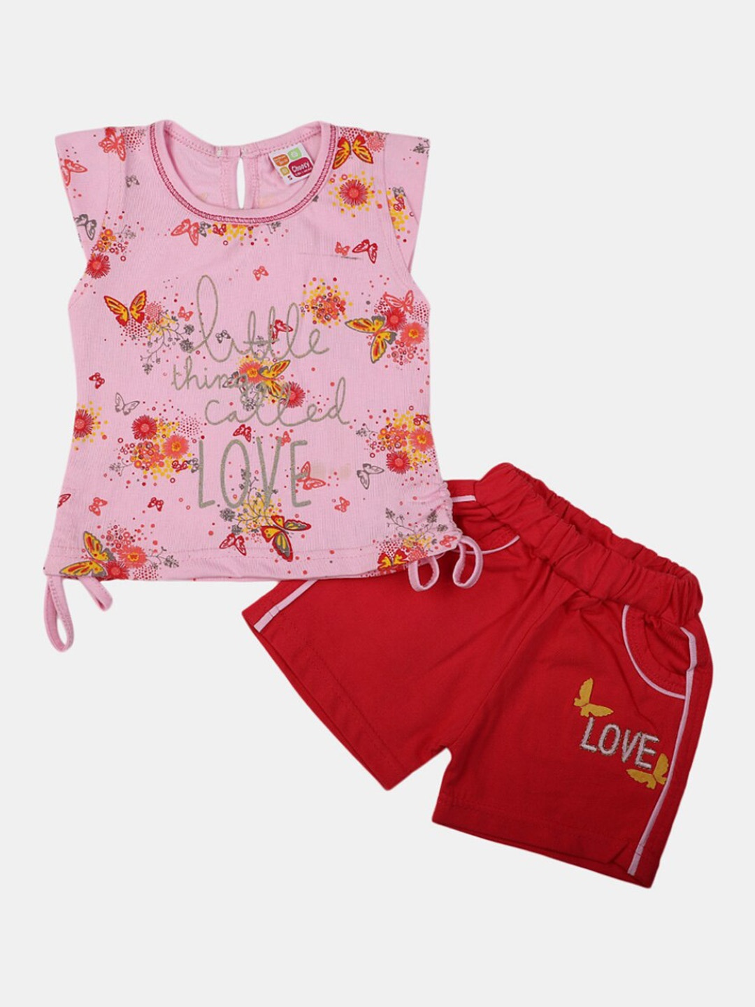 

V-Mart Infants Girls Pure Cotton Printed Top with Shorts, Pink