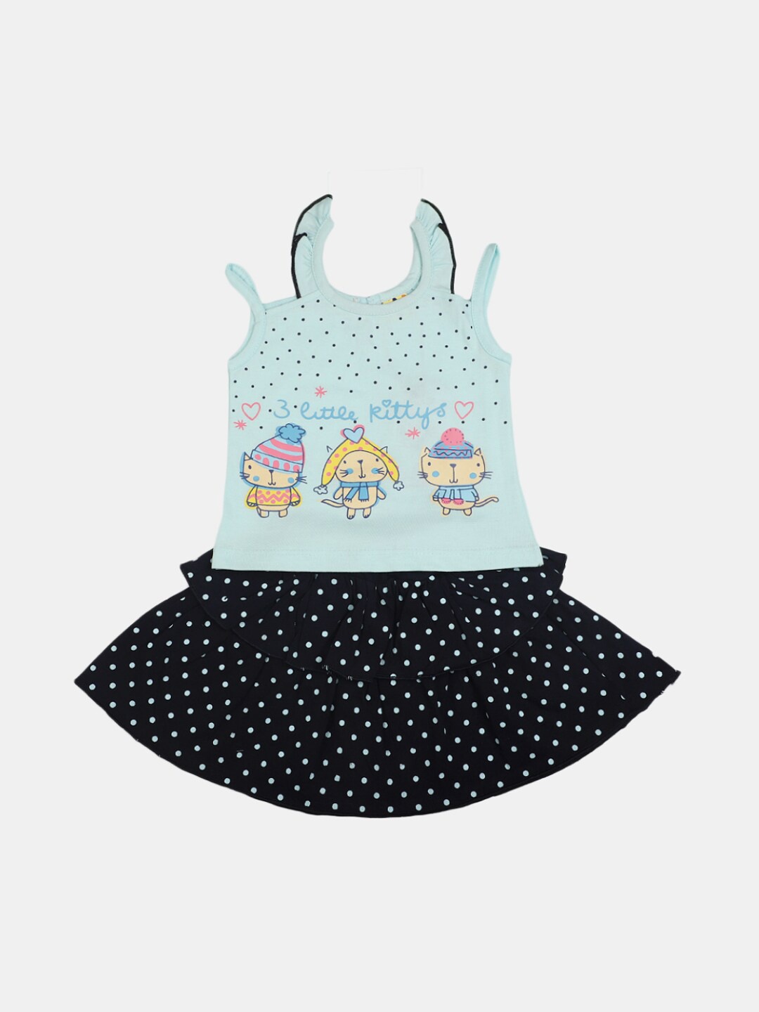 

V-Mart Infant Girls Printed Pure Cotton Top with Skirt, Blue