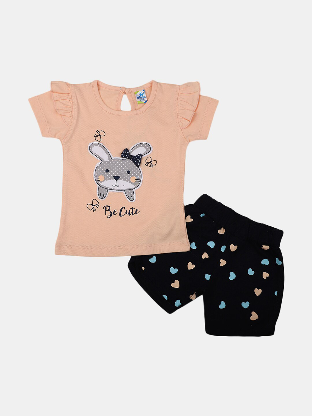 

V-Mart Infant Girls Printed Pure Cotton Round Neck Top with Shorts Clothing Set, Peach