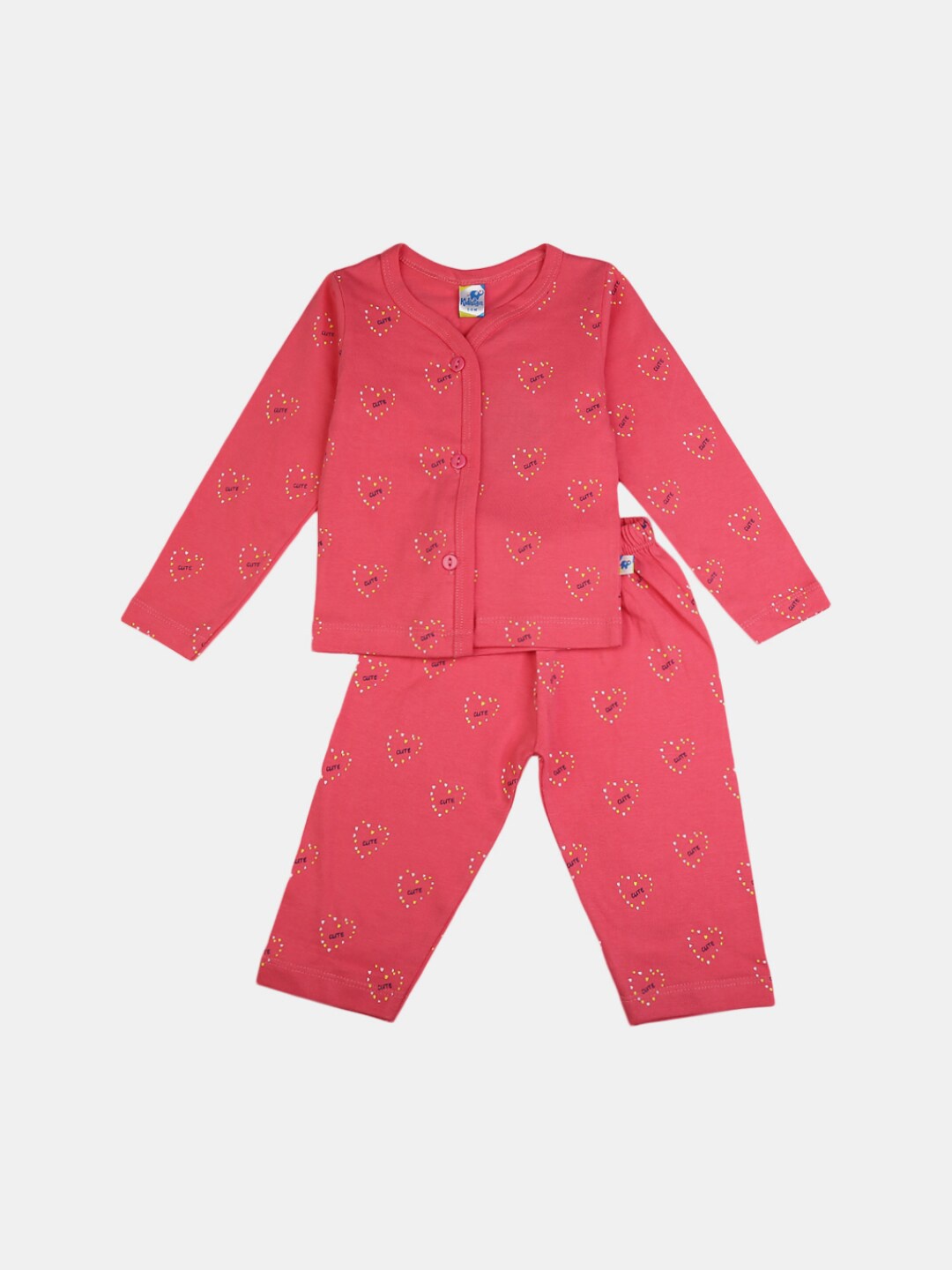 

V-Mart Infant Girls Graphic Printed Long Sleeves Pure Cotton Shirt With Pyjama, Pink