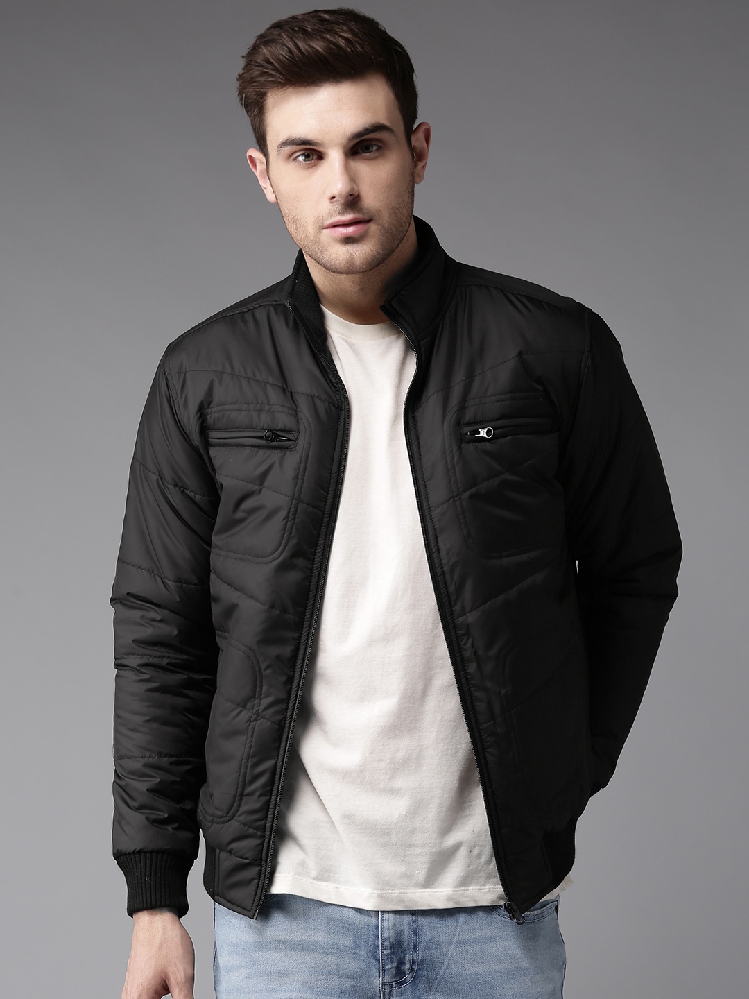 

HERE&NOW Men Black Solid Bomber Jacket