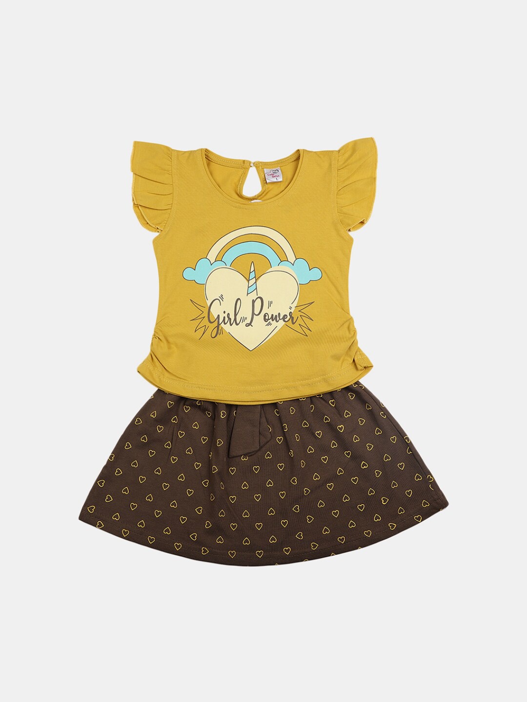 

V-Mart Girls Round Neck Pure Cotton Printed T-shirt With Skirt, Yellow
